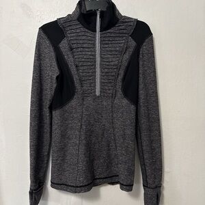 Lululemon 'Run Your Heart Out' Half-Zip Pullover, Heathered Black, Size 6, EUC
